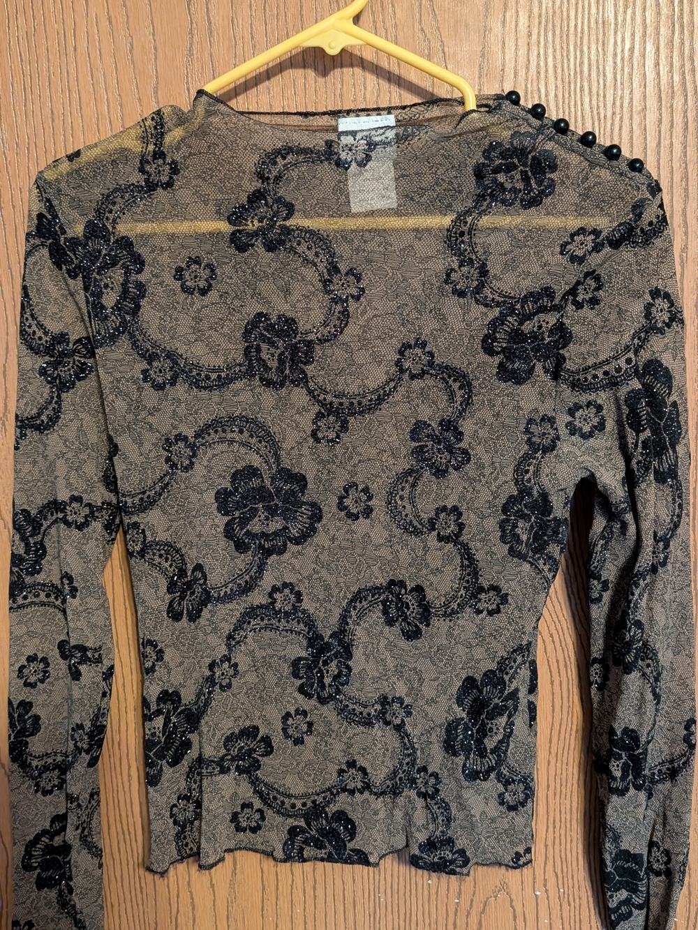Newport News Black Beaded Floral Scoop Neck Sweater on Tan